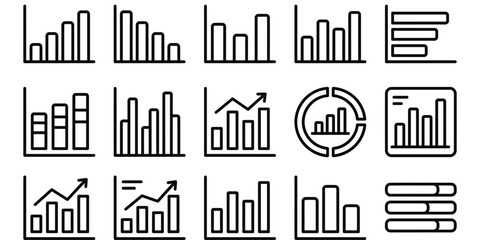 Fototapeta premium Set of various business data chart and graph icons in a clean black line art style