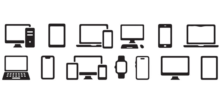 Responsive Technology Devices Icon Set Screen Monitor Laptop Smartphone Vector illustrator eps10
