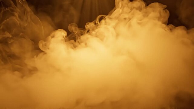 Dense, warm orange smoke and fog rolling and swirling dynamically against a dark, mysterious background.