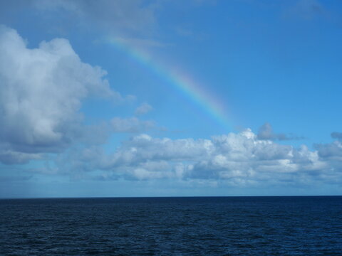 Rainbow Over the Pacific Ocean After Rain at MacKenzie State Recreation Area, Hawaii