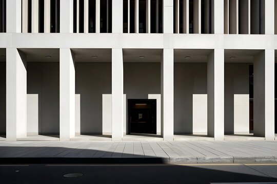Minimalist Geometric Building Facade with Strong Vertical Shadows and Lines Architecture