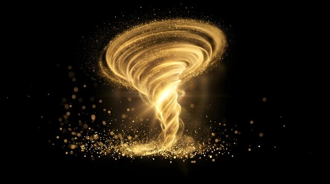 A powerful and dramatic golden vortex of light ascends from a blurred crowd of people within a darkened and energetic concert space