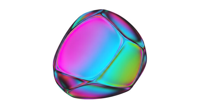 Abstract iridescent geometric orb shape rendered in 3d with a transparent background for modern digital design projects