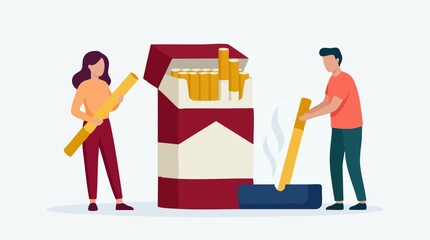 Oversized cigarettes and tobacco products with people vector illustration © Ayesha