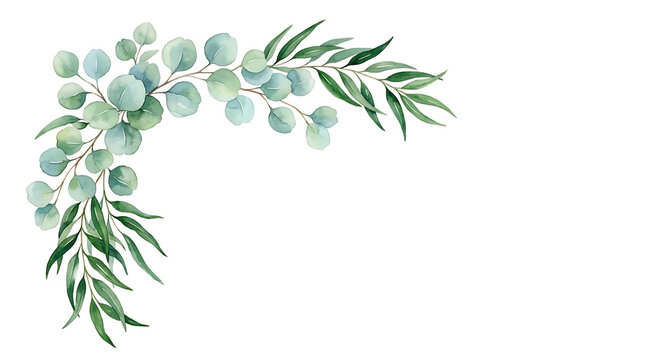 Watercolor eucalyptus branches corner accent leaves
