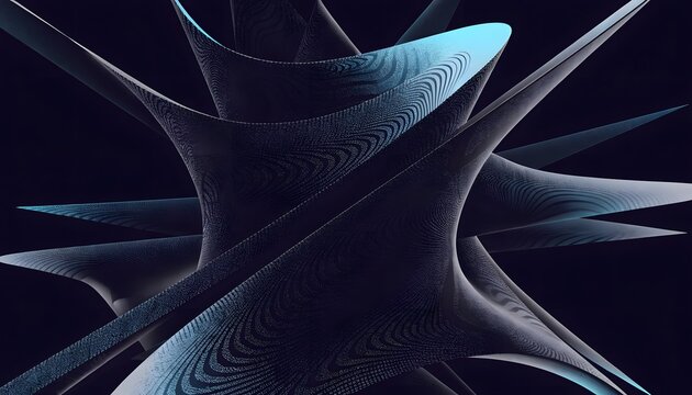 Futuristic dark spike abstract structure with glowing neon edges. Sci fi particle data mesh and digital formation art. Sharp geometric spikes radiating against a dark background