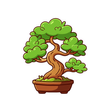 Potted Bonsai Tree Illustration