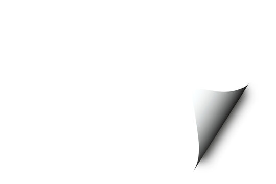 White page corner curl with soft black shadow on a clean background. Minimal folded paper peel effect creates realistic depth. Isolated graphic element for web, print, mockups, and layouts.