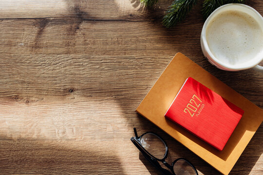 2027 planner with coffee and spruce branches