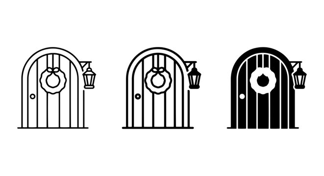 Whimsical Fantasy Doors, Enchanted Entrance Icons, Festive Holiday Home Vector Set