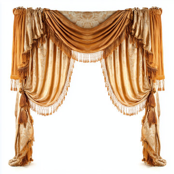 Beige Classic Swag Valance Window Curtain Drapes Isolated on White Background