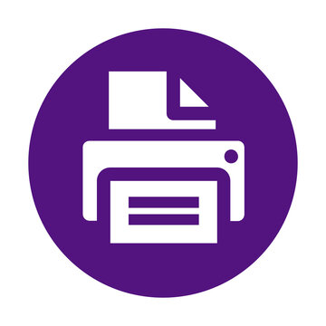Flat printer icon inside a purple circle for office and document printing services digital graphic element transparent background