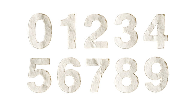 Vintage style numbers from zero to nine on textured surface