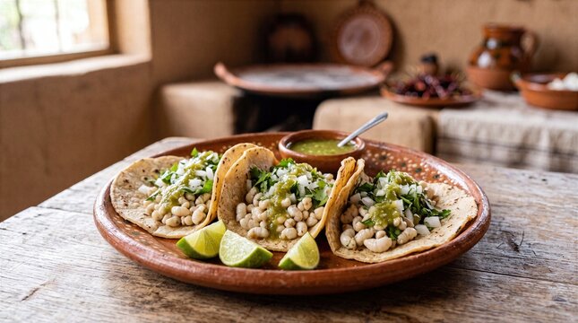 Three Tacos With Escamoles Mexican Cuisine
