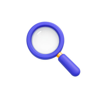 3D render purple magnifying glass search icon isolated on black background