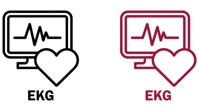Medical EKG icon set showing electrocardiogram monitor and heart rate symbol.