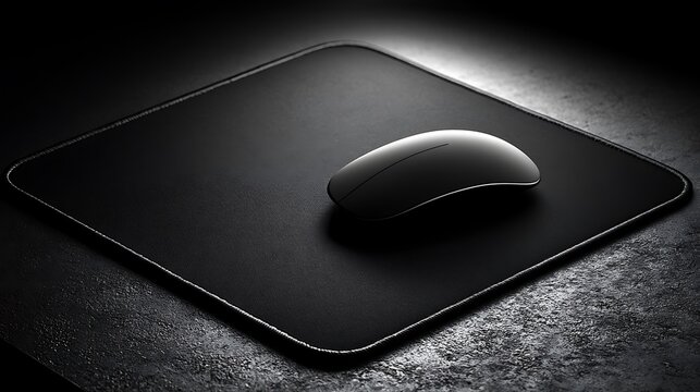 black computer mouse on leather mousepad