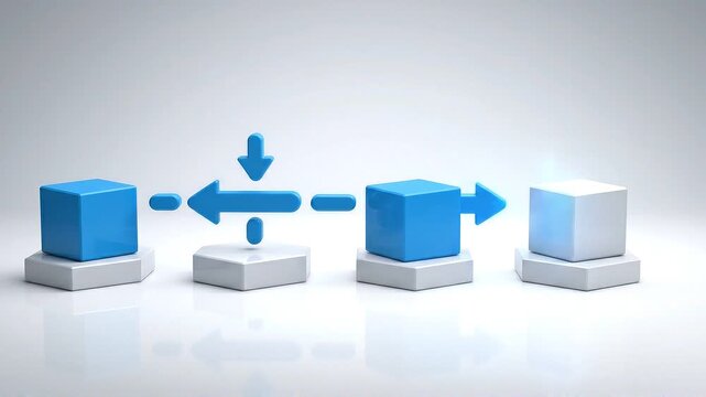 3d blue cubes sequence showing data flow and logic process