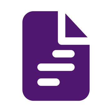 Purple flat vector icon of a document paper sheet with abstract text lines for digital interface design transparent background