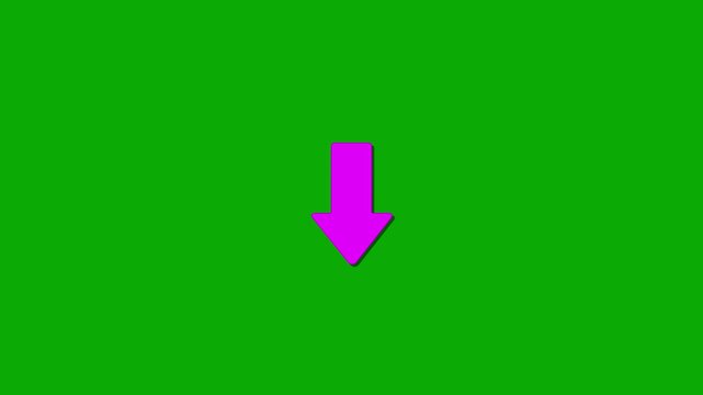 Animated purple downward arrow on green screen for chroma key compositing pointer direction