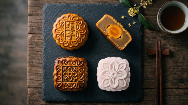 mooncake is a traditional Chinese pastry eaten during the Mid-Autumn Festival