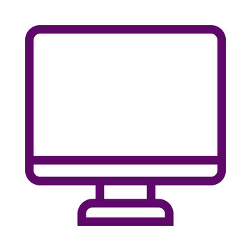 Purple outline icon of a computer monitor with a blank screen transparent background