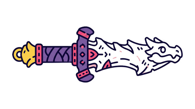 Dragon dagger illustration with stylized fantasy design