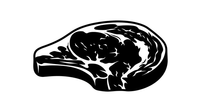Black and white vector silhouette of a raw beef steak cut, ideal for butcher shop logos or BBQ menus.