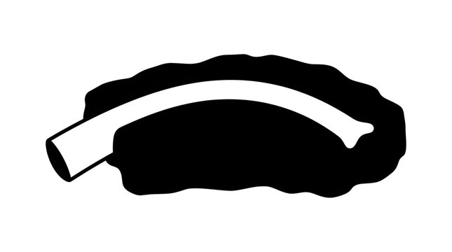 Minimalist black and white vector icon of a single spare rib, suited for barbecue restaurant branding and food icons.