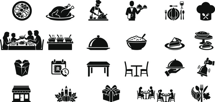 Thanksgiving Dinner Food And Restaurant Silhouette Icons