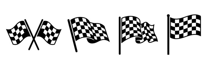 Fototapeta premium Racing checkered flags black silhouette vector set
