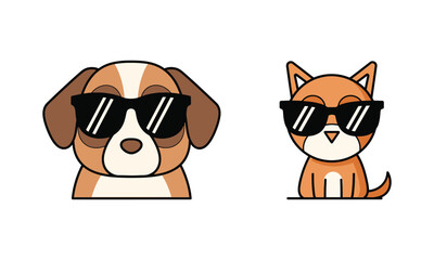 Naklejka premium Cute Dog and Cat Cartoon Vector Cute Pet Character Illustration Set