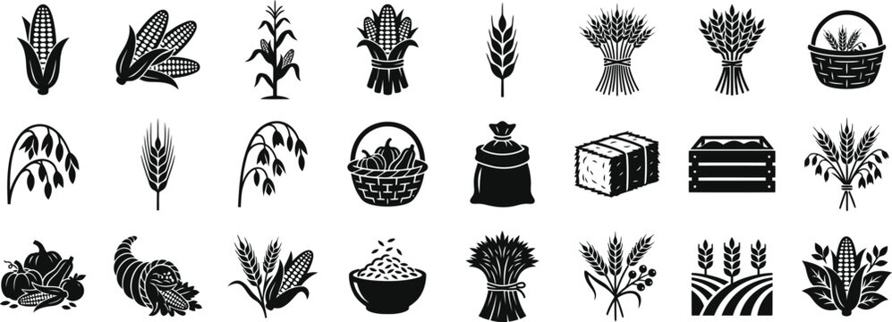  Thanksgiving Harvest Crops And Farm Produce Silhouette Icons
