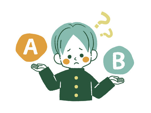 比較をしている困った表情の男子学生