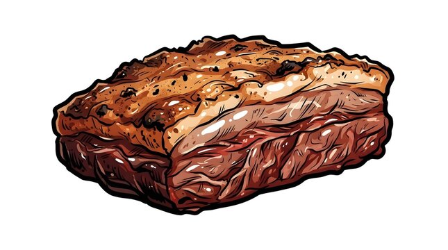 Detailed vector illustration of a roasted block of meat with crispy skin and grill marks. Perfect for BBQ joint menus and commercial food illustrations.