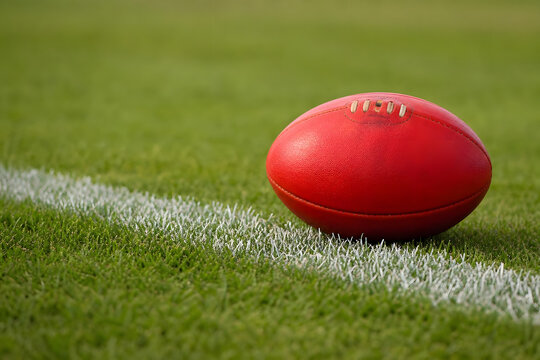 AFL Football on Grass Beside Boundary Marking