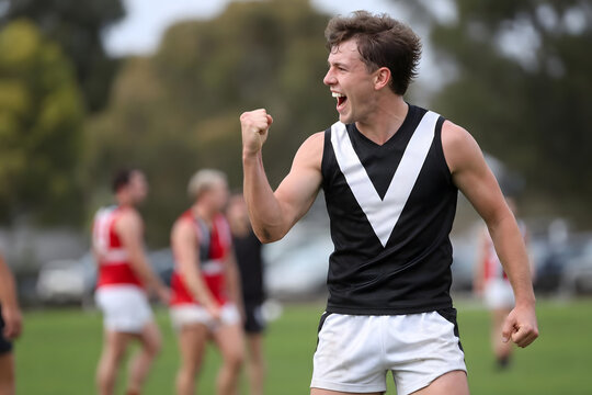 AFL Player Celebrating Goal During Match Simulation