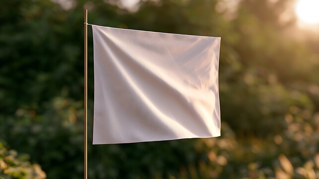 white flag on pole with blurry green background
