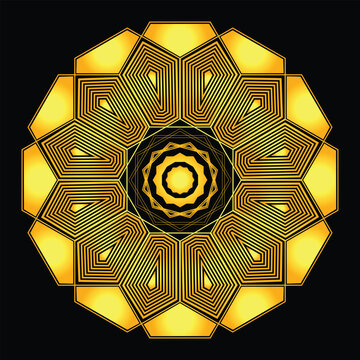 Mandala Template , Golden Geometric Mandala Vector Art with Intricate Symmetrical Patterns