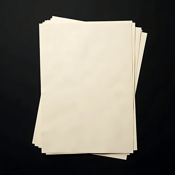 Top view of clean blank white paper sheets stacked vertically on dark backdrop for professional use.