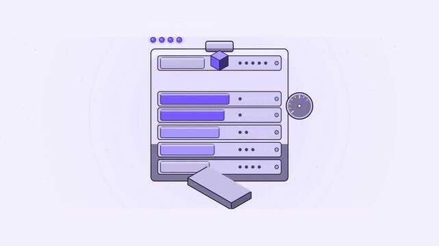 Abstract animated cached entries ageing out of the cache drawn as blue and cyan lines and shapes on a bright, clean light background. Seamless looping 4K motion graphics video with free space for text