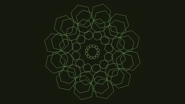 Geometric green mandala pattern on dark background