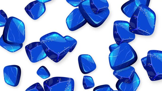 Falling Blue Gemstones and Crystals on a White Background