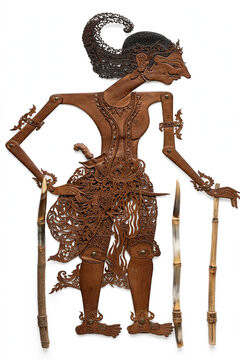 Traditional Javanese wayang kulit Arjuna shadow puppet leather carving