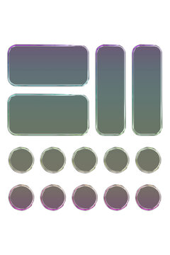 Transparent glass elements with liquid morphism effect for ui design and modern interfaces. Rounded rectangles, circles and buttons with frosted blur overlay. Glassmorphism components for web or app
