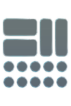 Transparent glass elements with liquid morphism effect for ui design and modern interfaces. Rounded rectangles, circles and buttons with frosted blur overlay. Glassmorphism components for web or app