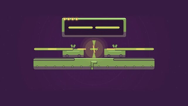 Abstract animated two fibres fused into a splice drawn as green and teal lines and shapes on a deep dark background. Seamless looping 4K motion graphics video with free space for text, ideal for techn