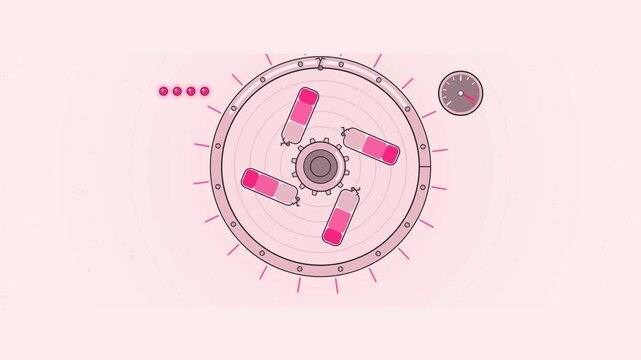 Abstract animated centrifuge separating layers by density drawn as coral and magenta lines and shapes on a bright, clean light background. Seamless looping 4K motion graphics video with free space for