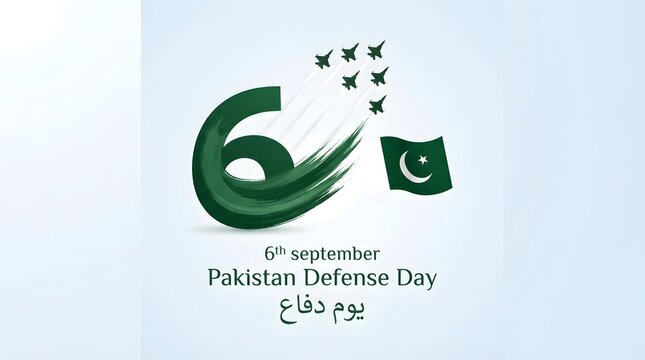  Pakistan Defence Day 6 September Minimalist Logo Graphic with Flag and Flying jets
