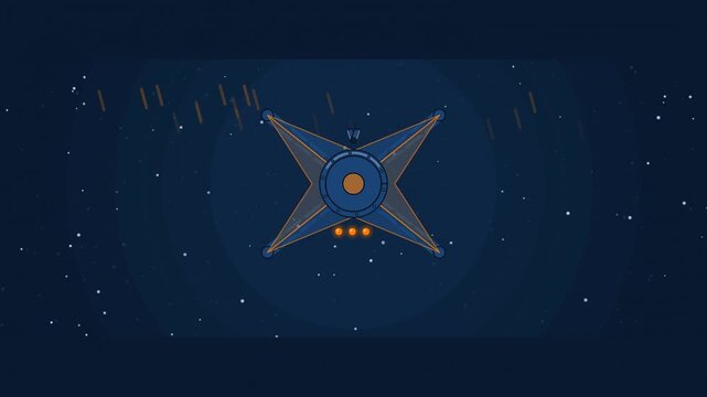 Abstract animated solar sail unfurling in space drawn as blue and cyan lines and shapes on a deep dark background. Seamless looping 4K motion graphics video with free space for text, ideal for technol